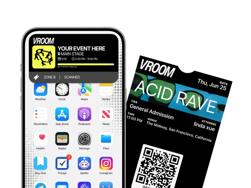 Vroom ticketing hero with phone and ticket
